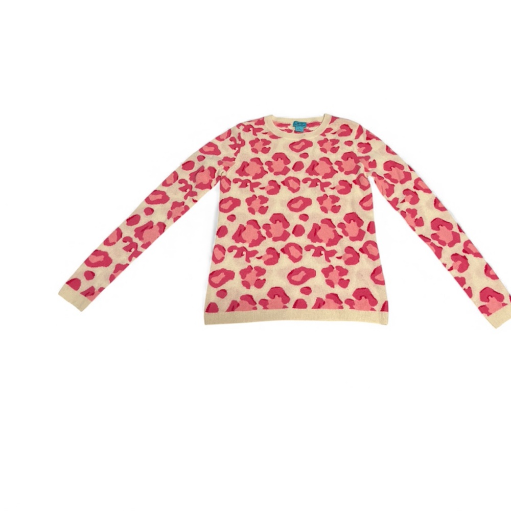 Two Bees Cashmere pink /white crewneck sweater Size XS